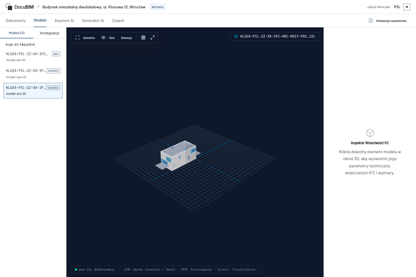 Model architektoniczny w oknie 3D
