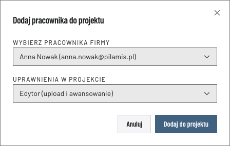 Okno „Dodaj osobę do inwestycji”